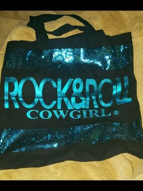 Rock & Roll Cowgirl Black Tote with Teal Sequin Accents